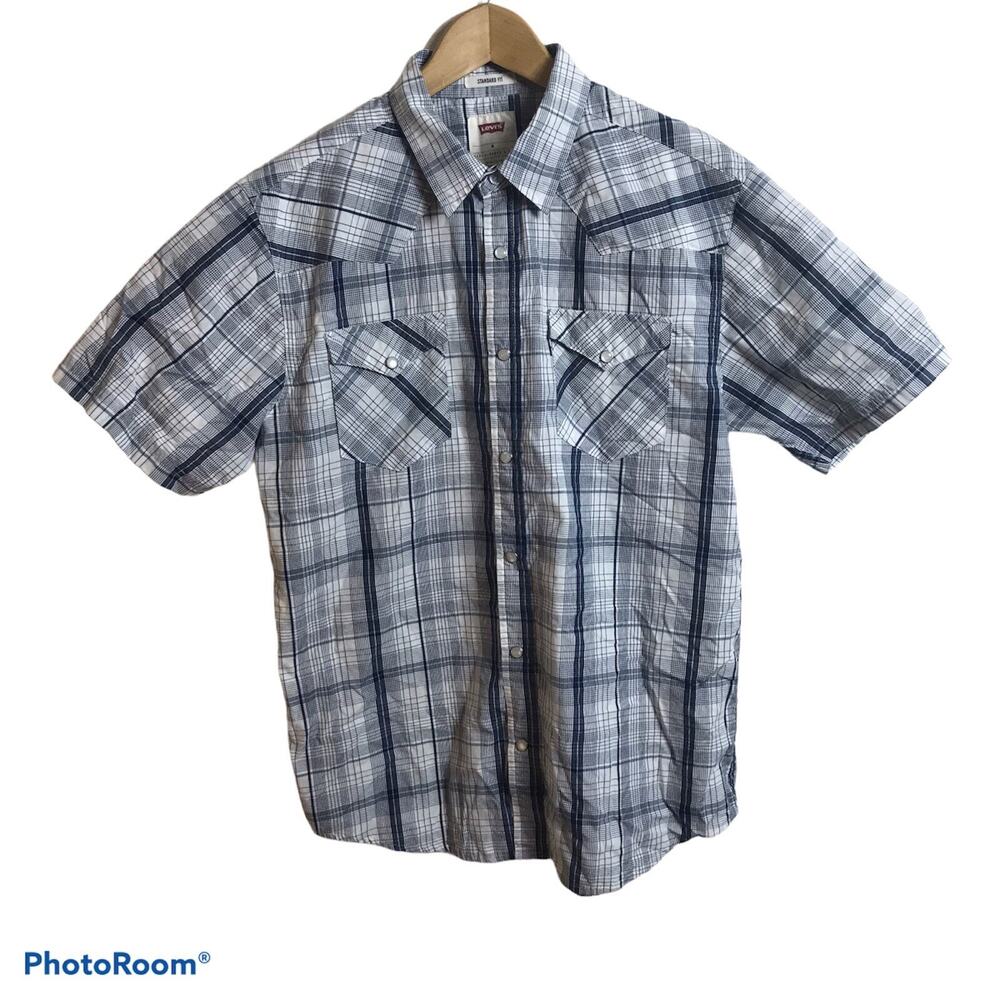Levi’s Pearl Snap Shirt Mens Sz Medium Short Sleeve Western Plaid Levi Strauss